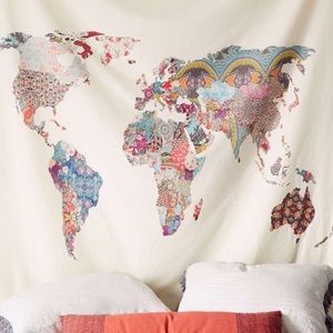 Floral World Map Tapestry